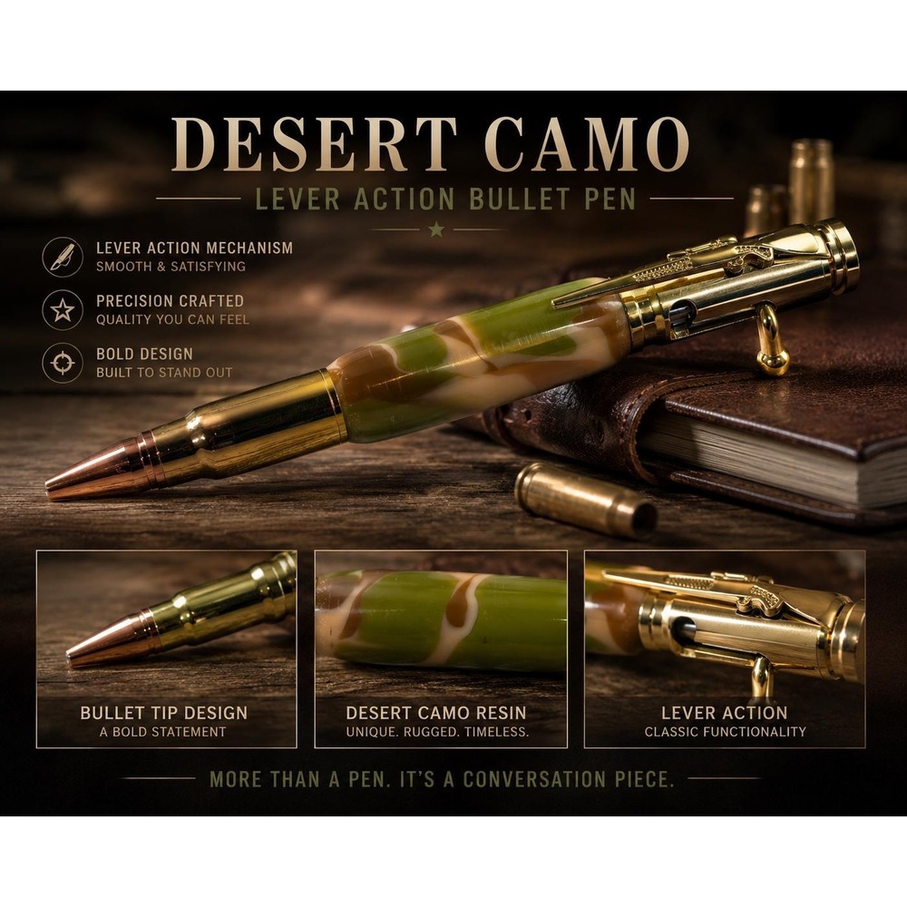 Hand Crafted 30 Cal Bullet Desert Camo Lever Action Pen
